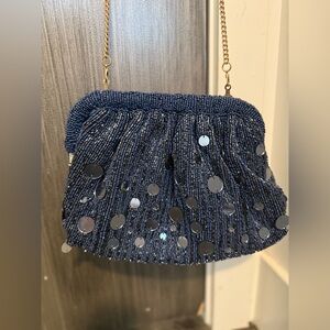 Anthropologie blue beaded and sequin purse with gold chain